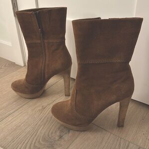 BCBG Runway brown suede platform mid calf boots